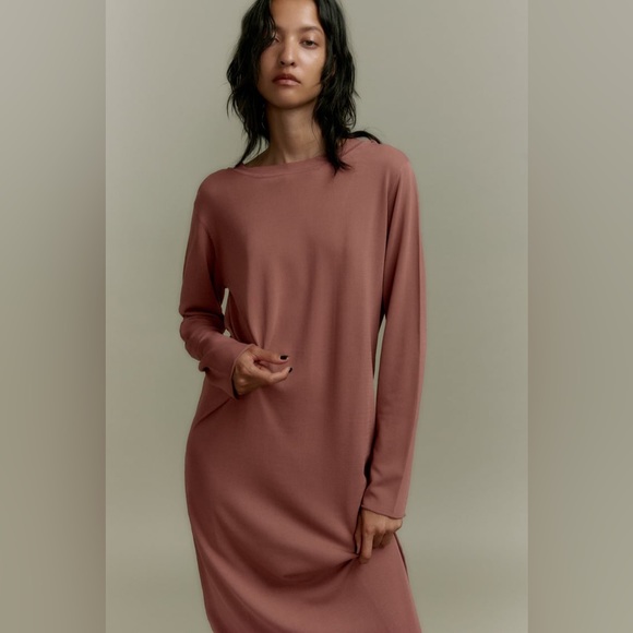 Zara Pale Pink Long Knit Dress - Picture 4 of 11